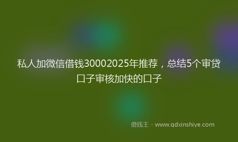 私人加微信借钱30002025年推荐，总结5个审贷口子审核加快的口子