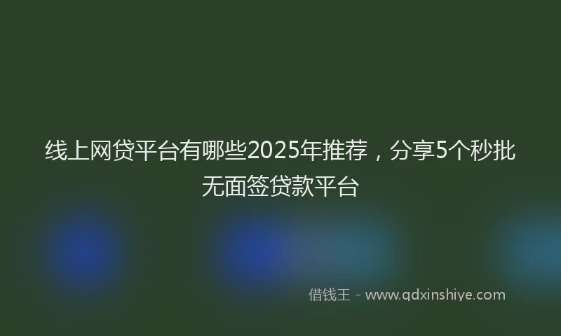 线上网贷平台有哪些2025年推荐，分享5个秒批无面签贷款平台