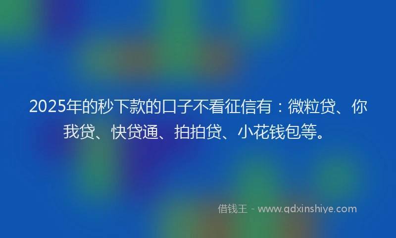 2025年的秒下款的口子不看征信有：微粒贷、你我贷、快贷通、拍拍贷、小花钱包等。