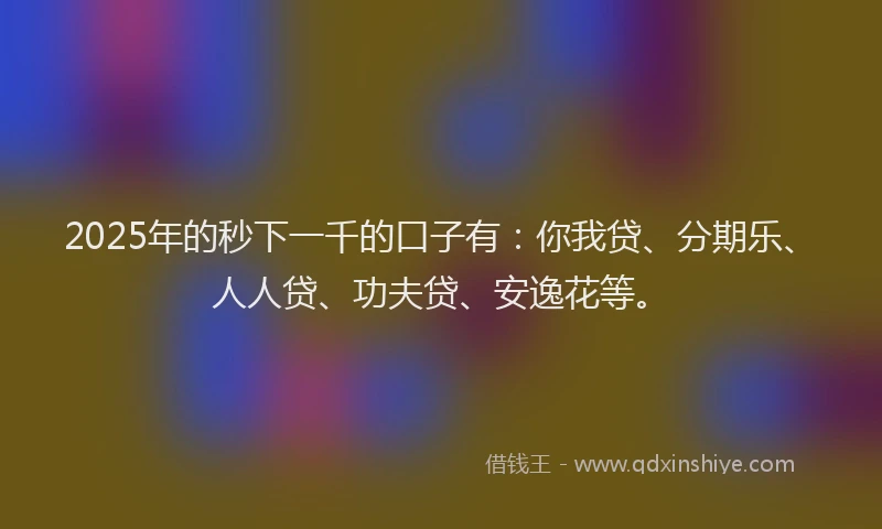 2025年的秒下一千的口子有：你我贷、分期乐、人人贷、功夫贷、安逸花等。
