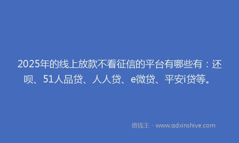 2025年的线上放款不看征信的平台有哪些有：还呗、51人品贷、人人贷、e微贷、平安i贷等。