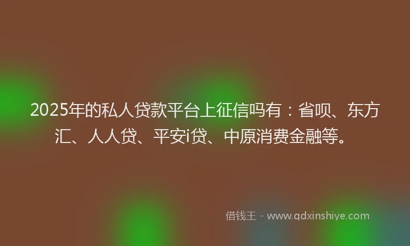 2025年的私人贷款平台上征信吗有：省呗、东方汇、人人贷、平安i贷、中原消费金融等。