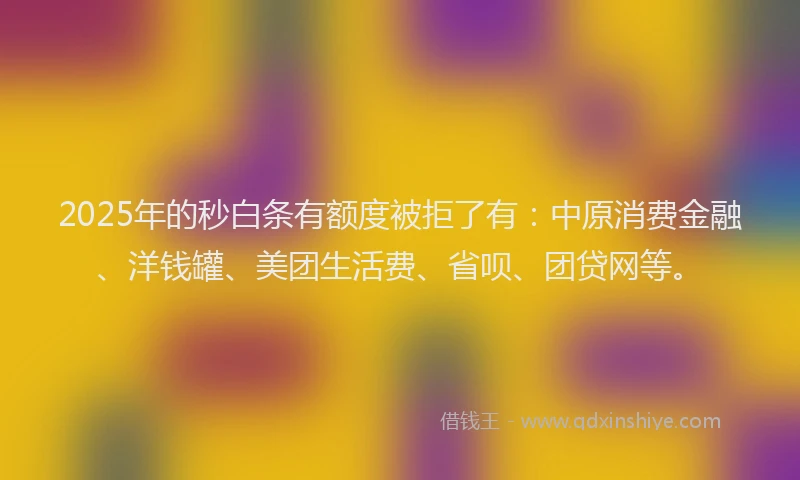 2025年的秒白条有额度被拒了有：中原消费金融、洋钱罐、美团生活费、省呗、团贷网等。