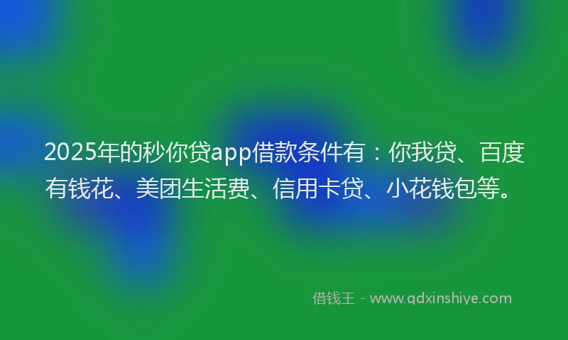 2025年的秒你贷app借款条件有：你我贷、百度有钱花、美团生活费、信用卡贷、小花钱包等。