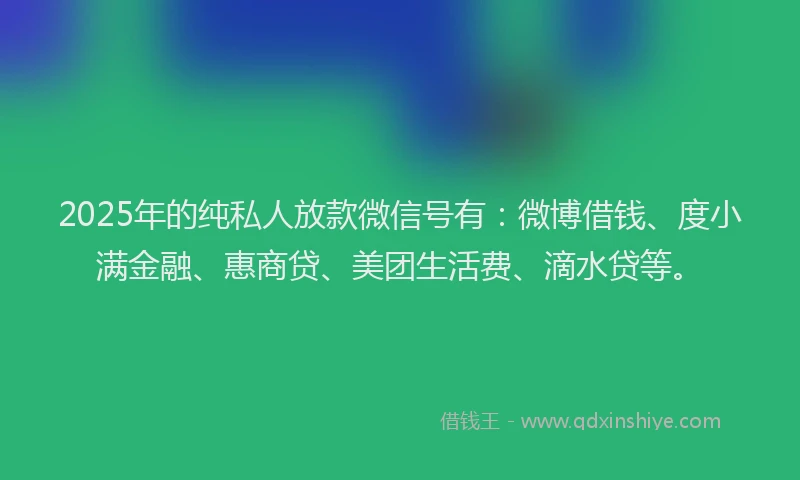 2025年的纯私人放款微信号有：微博借钱、度小满金融、惠商贷、美团生活费、滴水贷等。