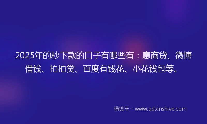 2025年的秒下款的口子有哪些有：惠商贷、微博借钱、拍拍贷、百度有钱花、小花钱包等。