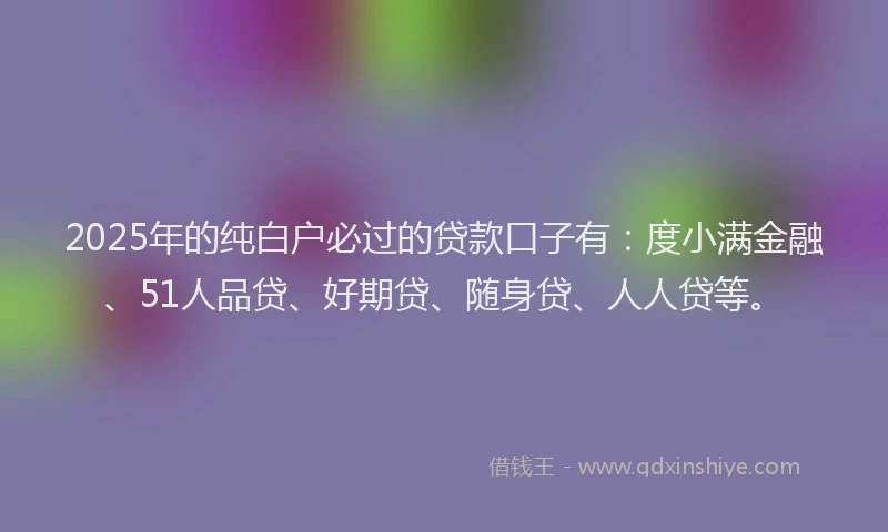 2025年的纯白户必过的贷款口子有：度小满金融、51人品贷、好期贷、随身贷、人人贷等。