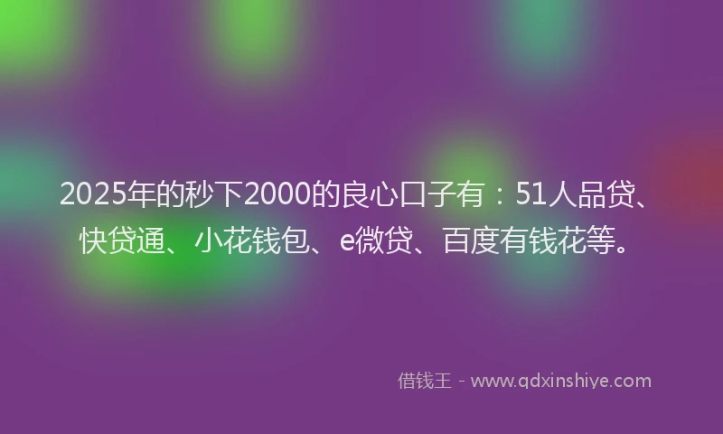 2025年的秒下2000的良心口子有：51人品贷、快贷通、小花钱包、e微贷、百度有钱花等。