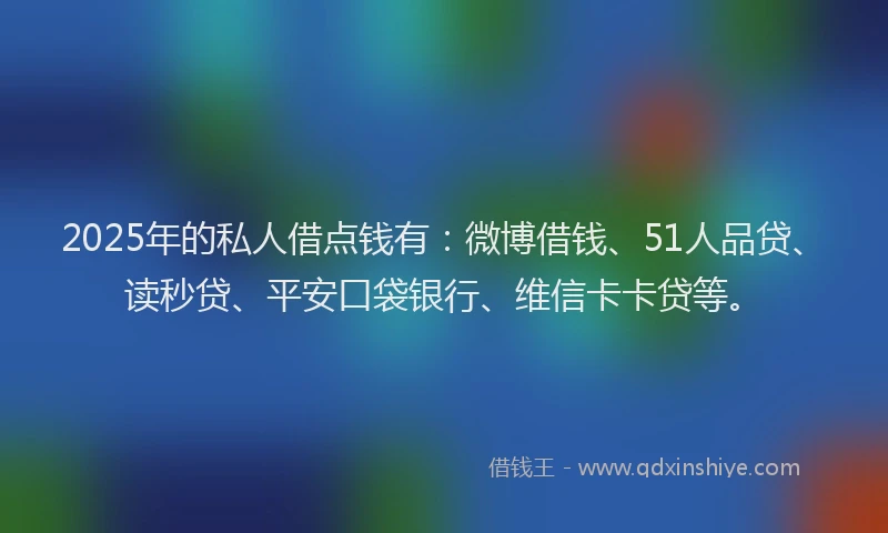 2025年的私人借点钱有：微博借钱、51人品贷、读秒贷、平安口袋银行、维信卡卡贷等。
