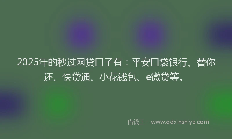 2025年的秒过网贷口子有：平安口袋银行、替你还、快贷通、小花钱包、e微贷等。