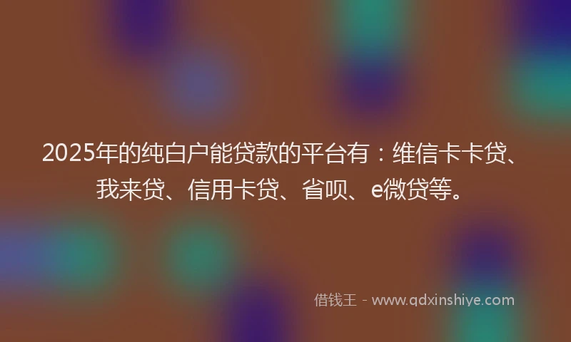 2025年的纯白户能贷款的平台有：维信卡卡贷、我来贷、信用卡贷、省呗、e微贷等。