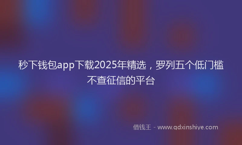 秒下钱包app下载2025年精选，罗列五个低门槛不查征信的平台