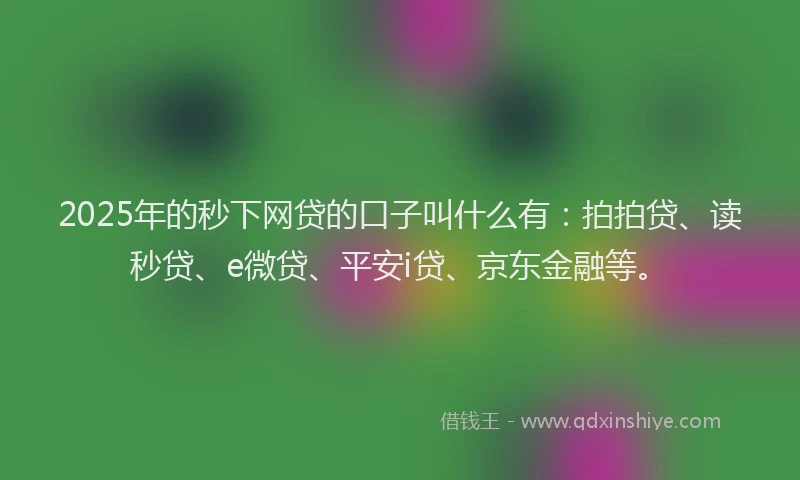 2025年的秒下网贷的口子叫什么有：拍拍贷、读秒贷、e微贷、平安i贷、京东金融等。