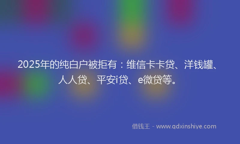 2025年的纯白户被拒有：维信卡卡贷、洋钱罐、人人贷、平安i贷、e微贷等。