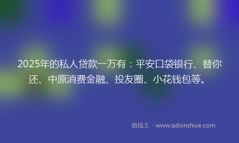 2025年的私人贷款一万有：平安口袋银行、替你还、中原消费金融、投友圈、小花钱包等。