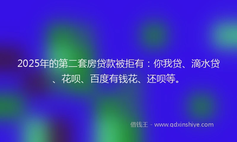 2025年的第二套房贷款被拒有：你我贷、滴水贷、花呗、百度有钱花、还呗等。