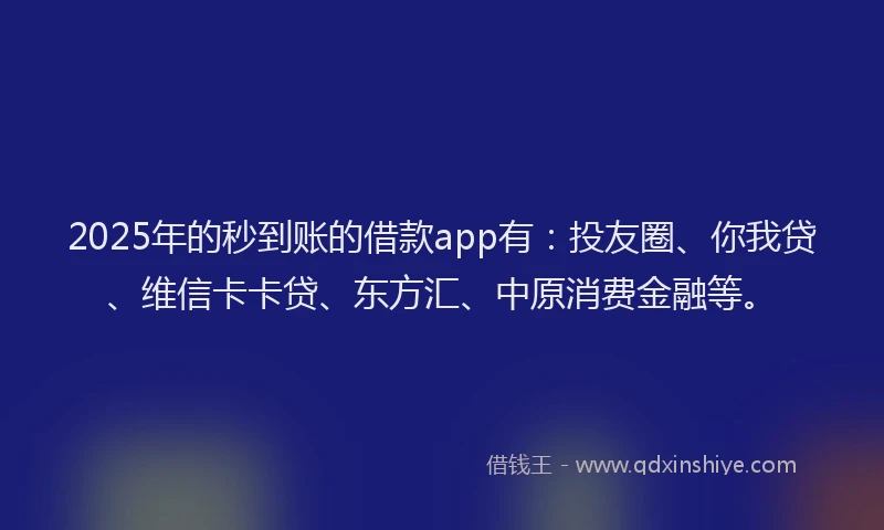 2025年的秒到账的借款app有：投友圈、你我贷、维信卡卡贷、东方汇、中原消费金融等。