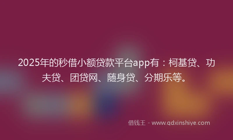 2025年的秒借小额贷款平台app有：柯基贷、功夫贷、团贷网、随身贷、分期乐等。