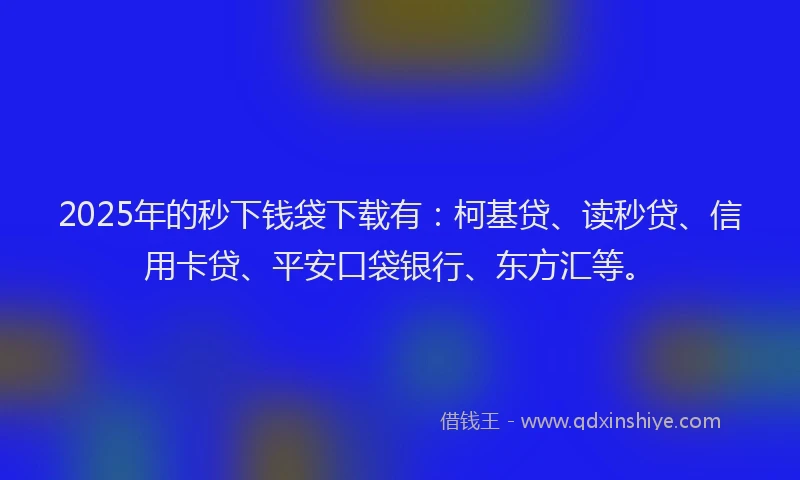 2025年的秒下钱袋下载有：柯基贷、读秒贷、信用卡贷、平安口袋银行、东方汇等。