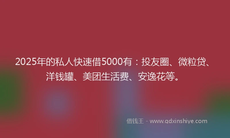2025年的私人快速借5000有：投友圈、微粒贷、洋钱罐、美团生活费、安逸花等。