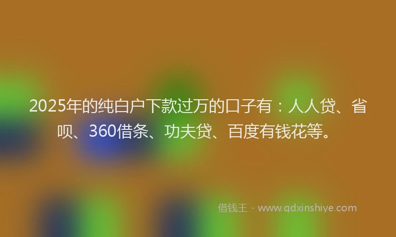 2025年的纯白户下款过万的口子有：人人贷、省呗、360借条、功夫贷、百度有钱花等。