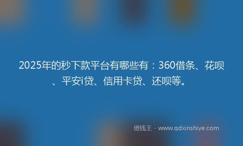 2025年的秒下款平台有哪些有：360借条、花呗、平安i贷、信用卡贷、还呗等。
