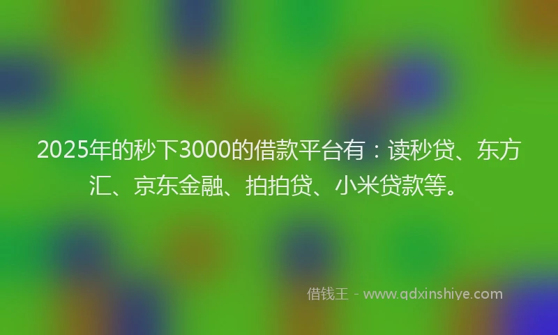 2025年的秒下3000的借款平台有：读秒贷、东方汇、京东金融、拍拍贷、小米贷款等。
