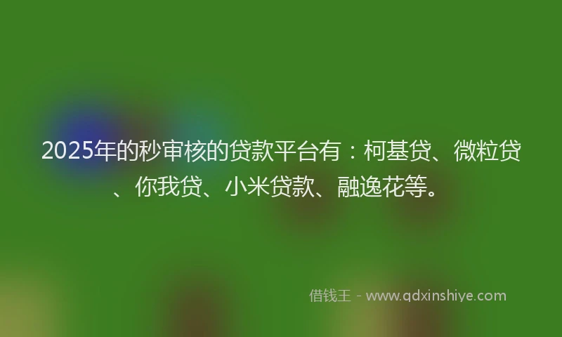 2025年的秒审核的贷款平台有：柯基贷、微粒贷、你我贷、小米贷款、融逸花等。