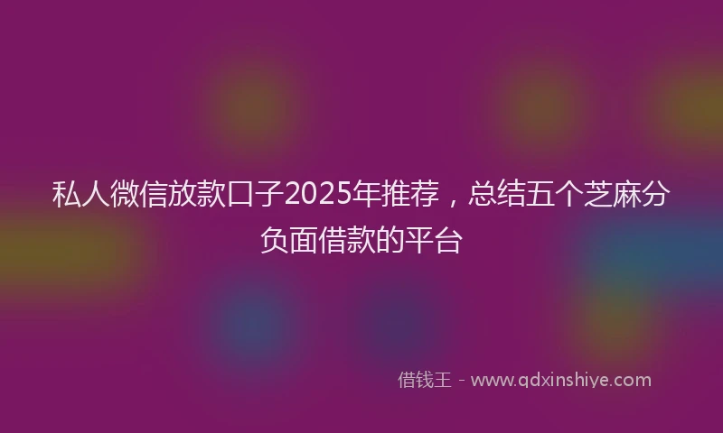 私人微信放款口子2025年推荐，总结五个芝麻分负面借款的平台