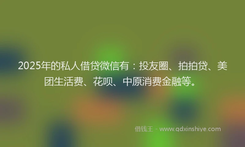 2025年的私人借贷微信有：投友圈、拍拍贷、美团生活费、花呗、中原消费金融等。