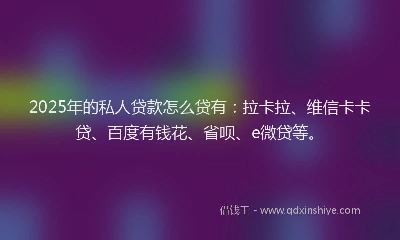 2025年的私人贷款怎么贷有：拉卡拉、维信卡卡贷、百度有钱花、省呗、e微贷等。
