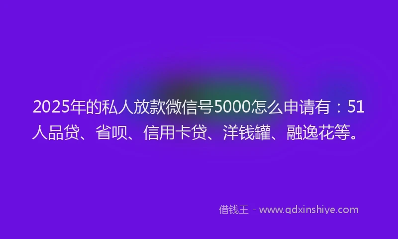 2025年的私人放款微信号5000怎么申请有：51人品贷、省呗、信用卡贷、洋钱罐、融逸花等。