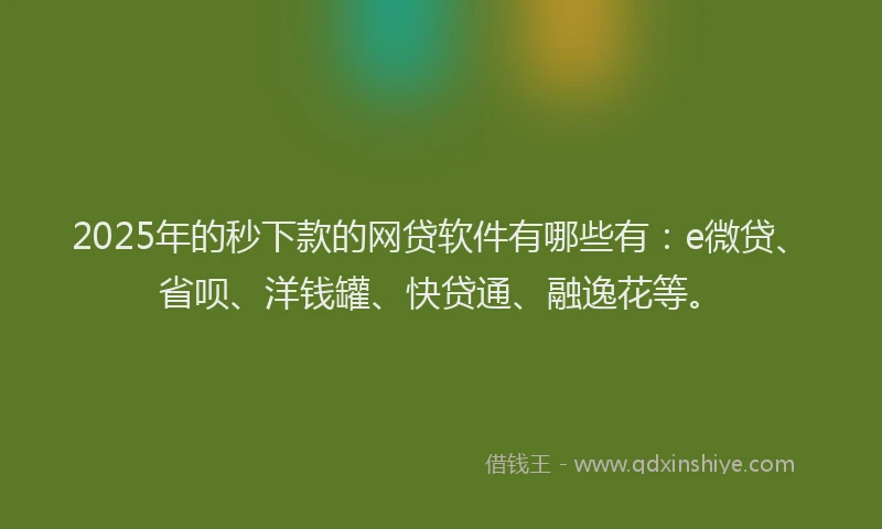 2025年的秒下款的网贷软件有哪些有：e微贷、省呗、洋钱罐、快贷通、融逸花等。