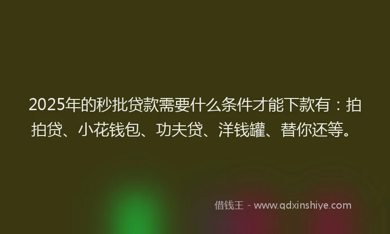 2025年的秒批贷款需要什么条件才能下款有：拍拍贷、小花钱包、功夫贷、洋钱罐、替你还等。