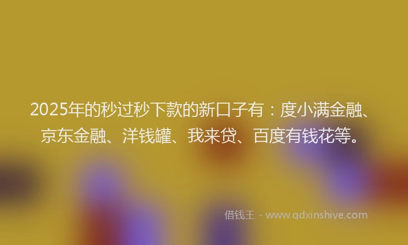 2025年的秒过秒下款的新口子有：度小满金融、京东金融、洋钱罐、我来贷、百度有钱花等。