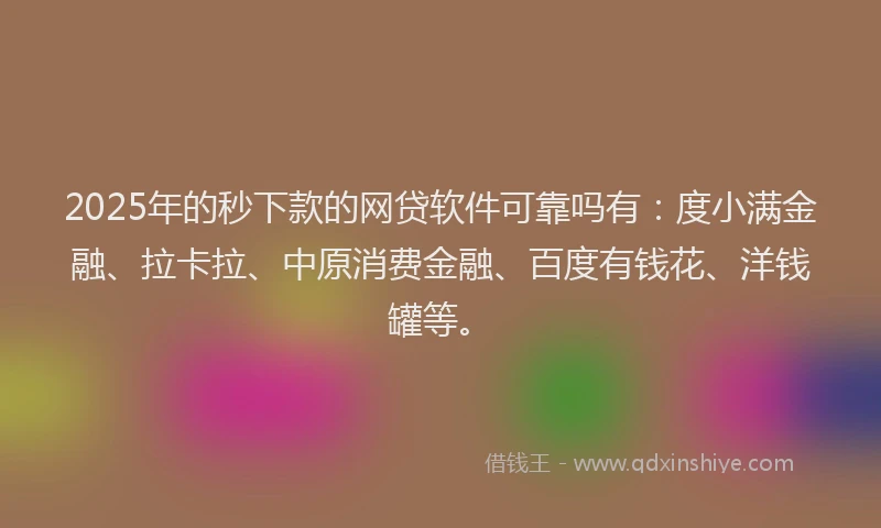 2025年的秒下款的网贷软件可靠吗有：度小满金融、拉卡拉、中原消费金融、百度有钱花、洋钱罐等。