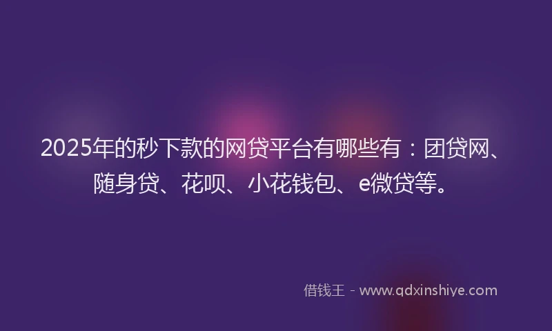 2025年的秒下款的网贷平台有哪些有：团贷网、随身贷、花呗、小花钱包、e微贷等。