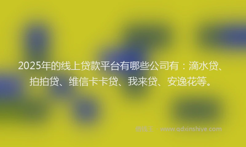 2025年的线上贷款平台有哪些公司有：滴水贷、拍拍贷、维信卡卡贷、我来贷、安逸花等。