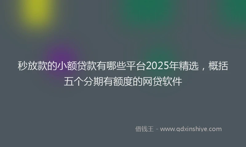 秒放款的小额贷款有哪些平台2025年精选,概括五个分期有额度的网贷软件