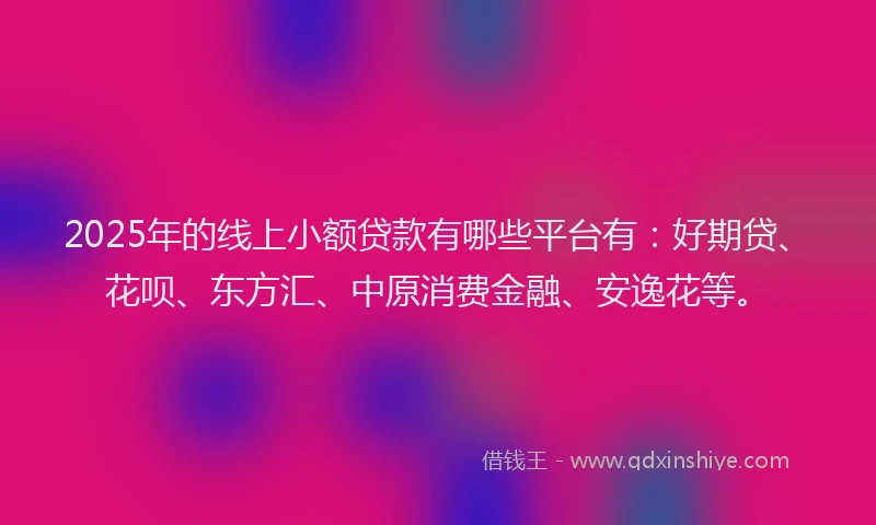 2025年的线上小额贷款有哪些平台有：好期贷、花呗、东方汇、中原消费金融、安逸花等。