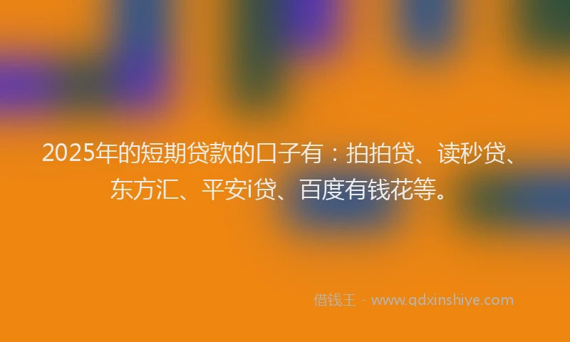2025年的短期贷款的口子有：拍拍贷、读秒贷、东方汇、平安i贷、百度有钱花等。