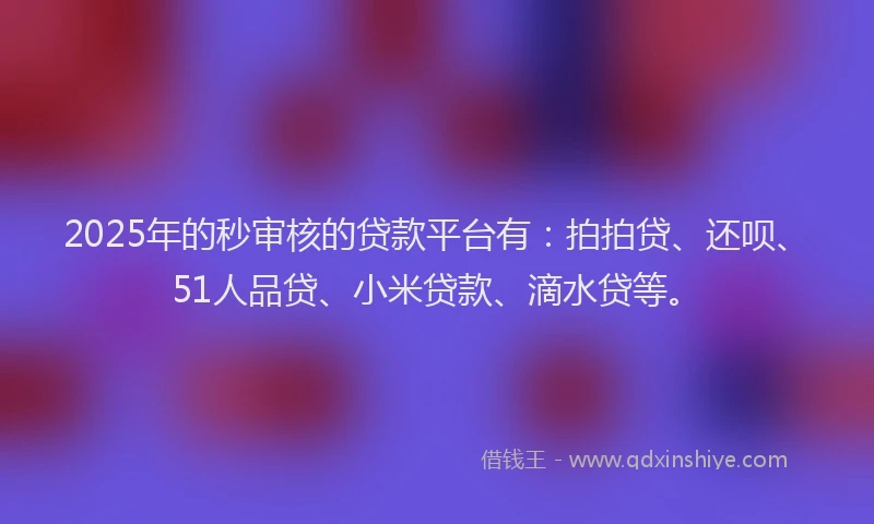 2025年的秒审核的贷款平台有：拍拍贷、还呗、51人品贷、小米贷款、滴水贷等。