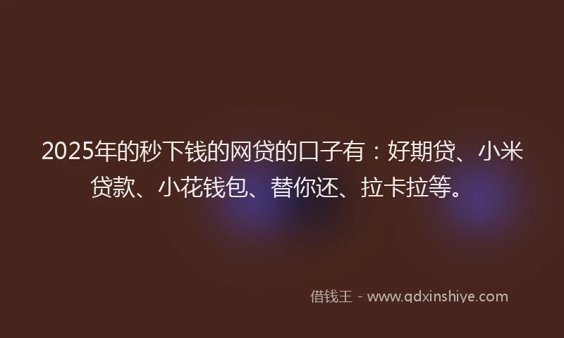 2025年的秒下钱的网贷的口子有：好期贷、小米贷款、小花钱包、替你还、拉卡拉等。