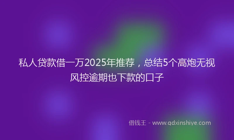 私人贷款借一万2025年推荐，总结5个高炮无视风控逾期也下款的口子