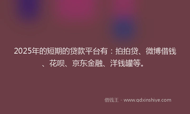 2025年的短期的贷款平台有：拍拍贷、微博借钱、花呗、京东金融、洋钱罐等。
