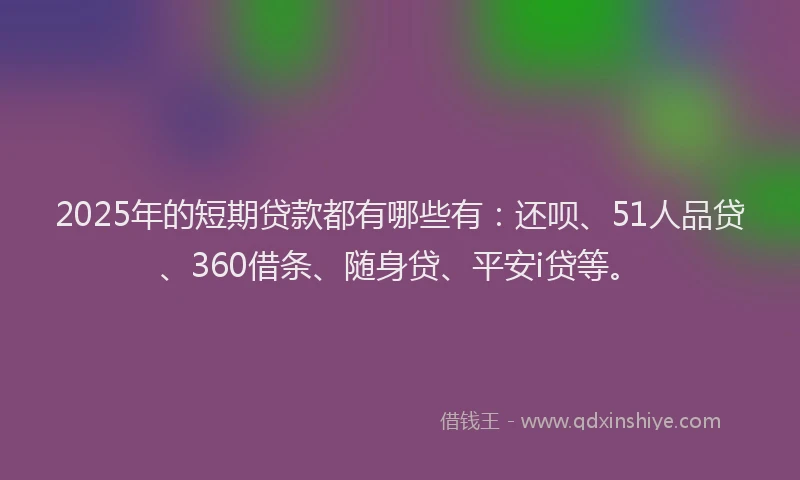 2025年的短期贷款都有哪些有：还呗、51人品贷、360借条、随身贷、平安i贷等。