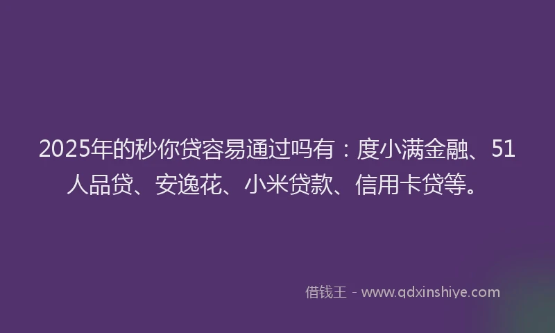 2025年的秒你贷容易通过吗有：度小满金融、51人品贷、安逸花、小米贷款、信用卡贷等。