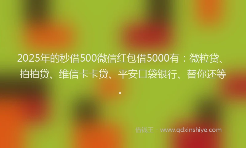 2025年的秒借500微信红包借5000有：微粒贷、拍拍贷、维信卡卡贷、平安口袋银行、替你还等。