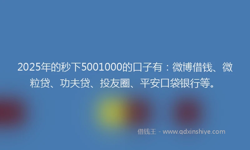 2025年的秒下5001000的口子有：微博借钱、微粒贷、功夫贷、投友圈、平安口袋银行等。