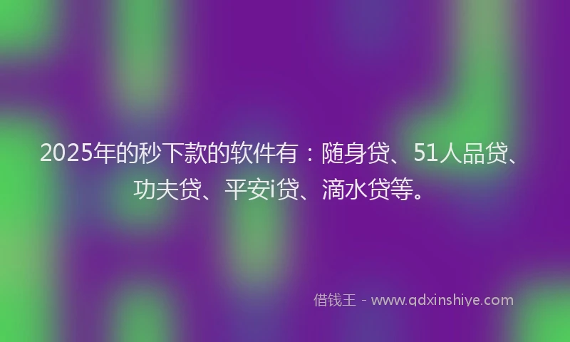 2025年的秒下款的软件有：随身贷、51人品贷、功夫贷、平安i贷、滴水贷等。